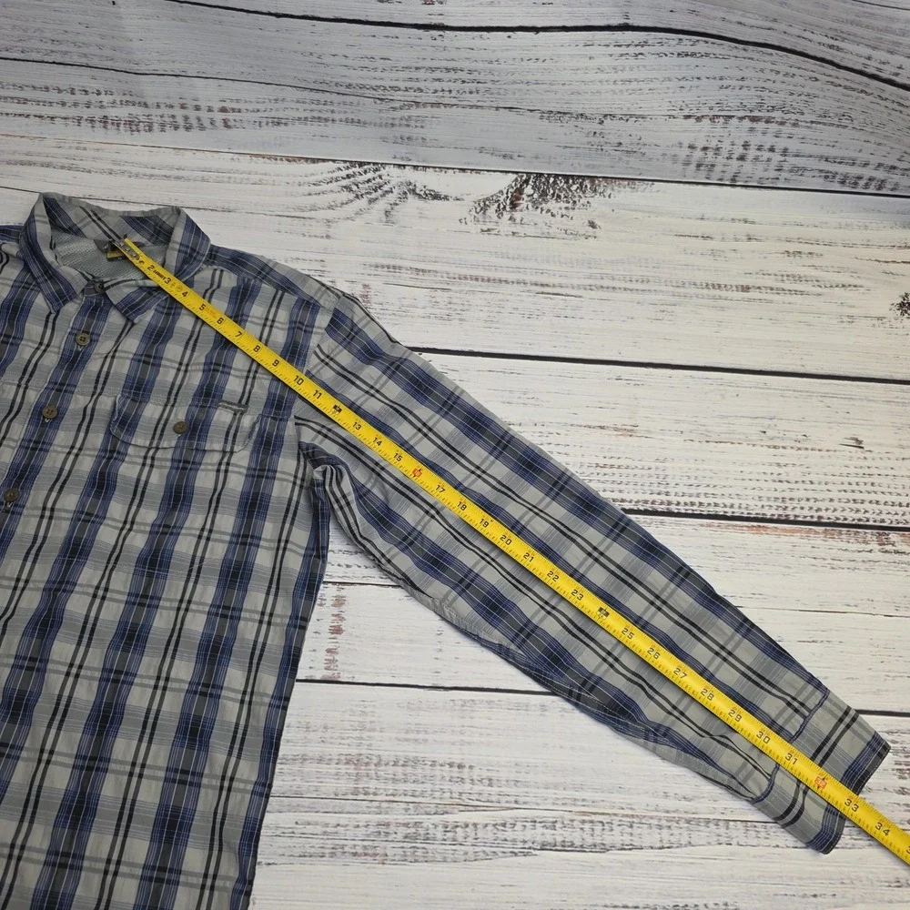 Eddie Bauer Travex Shirt Mens Medium Blue Plaid Long Sleeve Button Up Seersucker